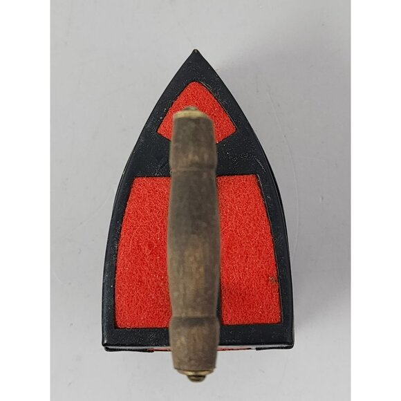 Vintage Japanese Decorative Mini Iron Pin Cushion Wooden Handle Red Felt Accents - Picture 5 of 9